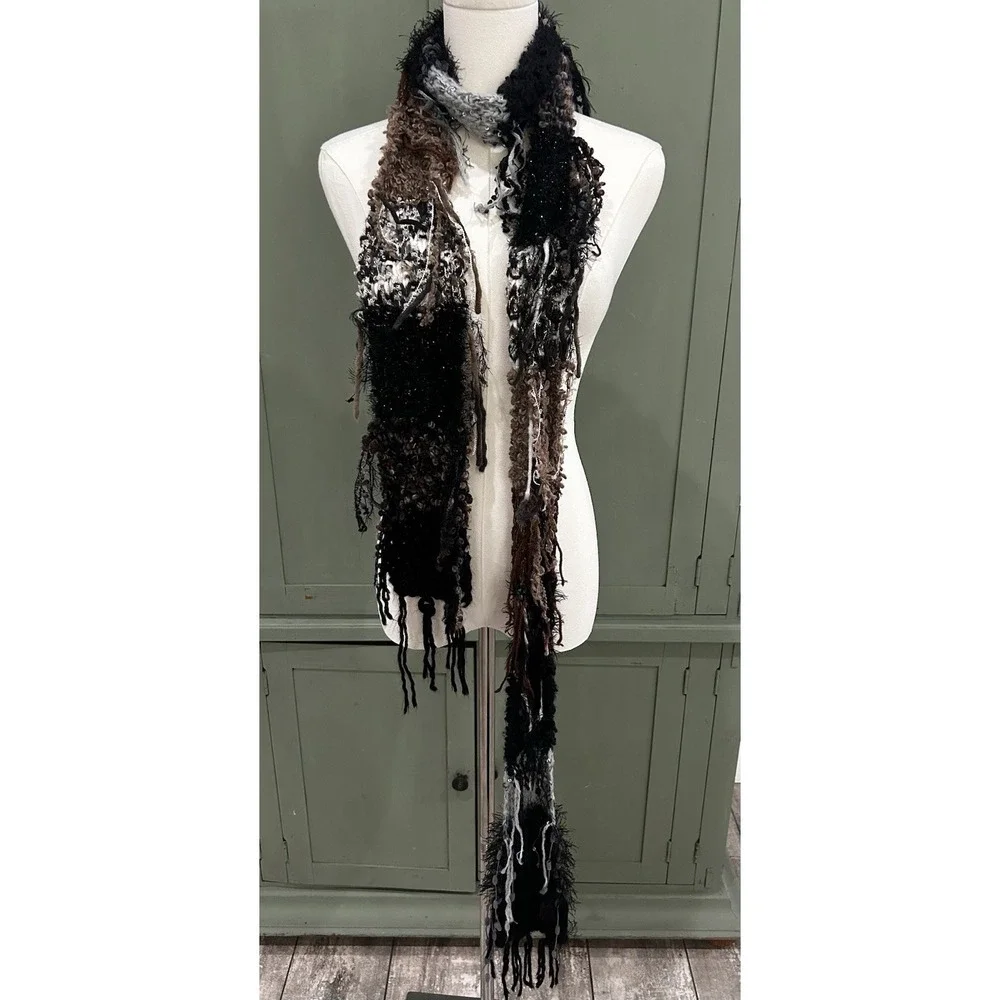 Brown Black Patchwork Scarf Wrap Extra Long Boho Fairy Grunge Whimsigoth Witchy